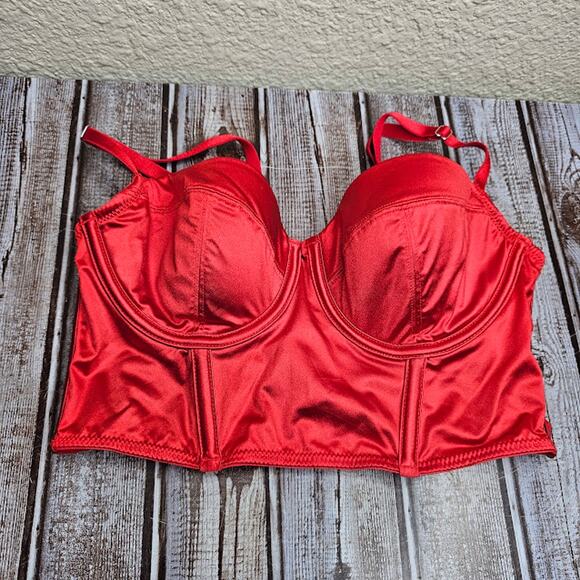 Auden Red satin corset bra Women's size small longline lingerie bustier - Picture 1 of 4